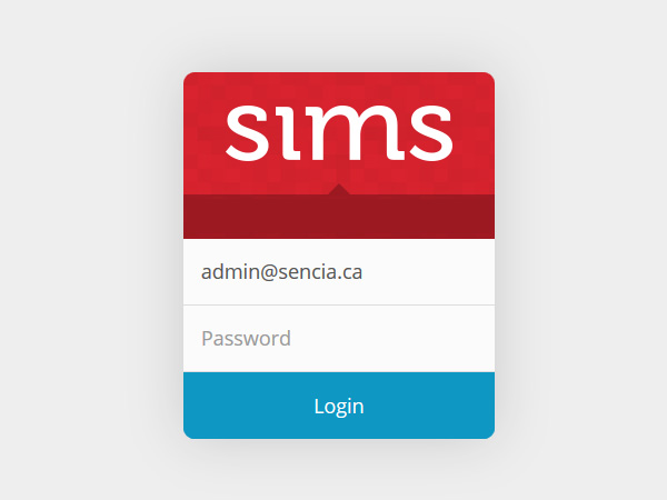 SIMS Login Interface Screenshot of the SIMS Login Screen